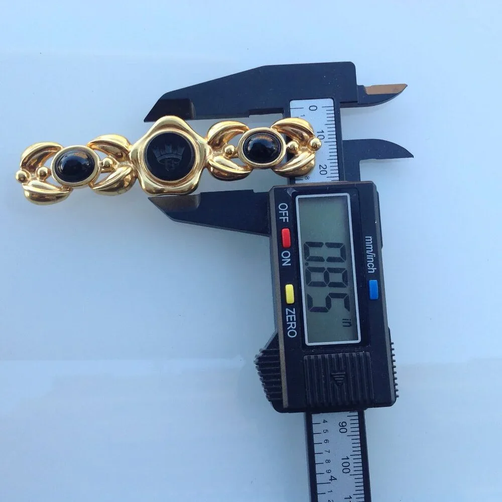 Fendi Brooch Victorian Revival Bar Rhodium Gold Intaglio Logo + Onyx Cabochons